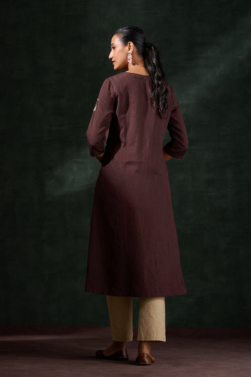 Brown Viscose Embroidered Kurta image number null