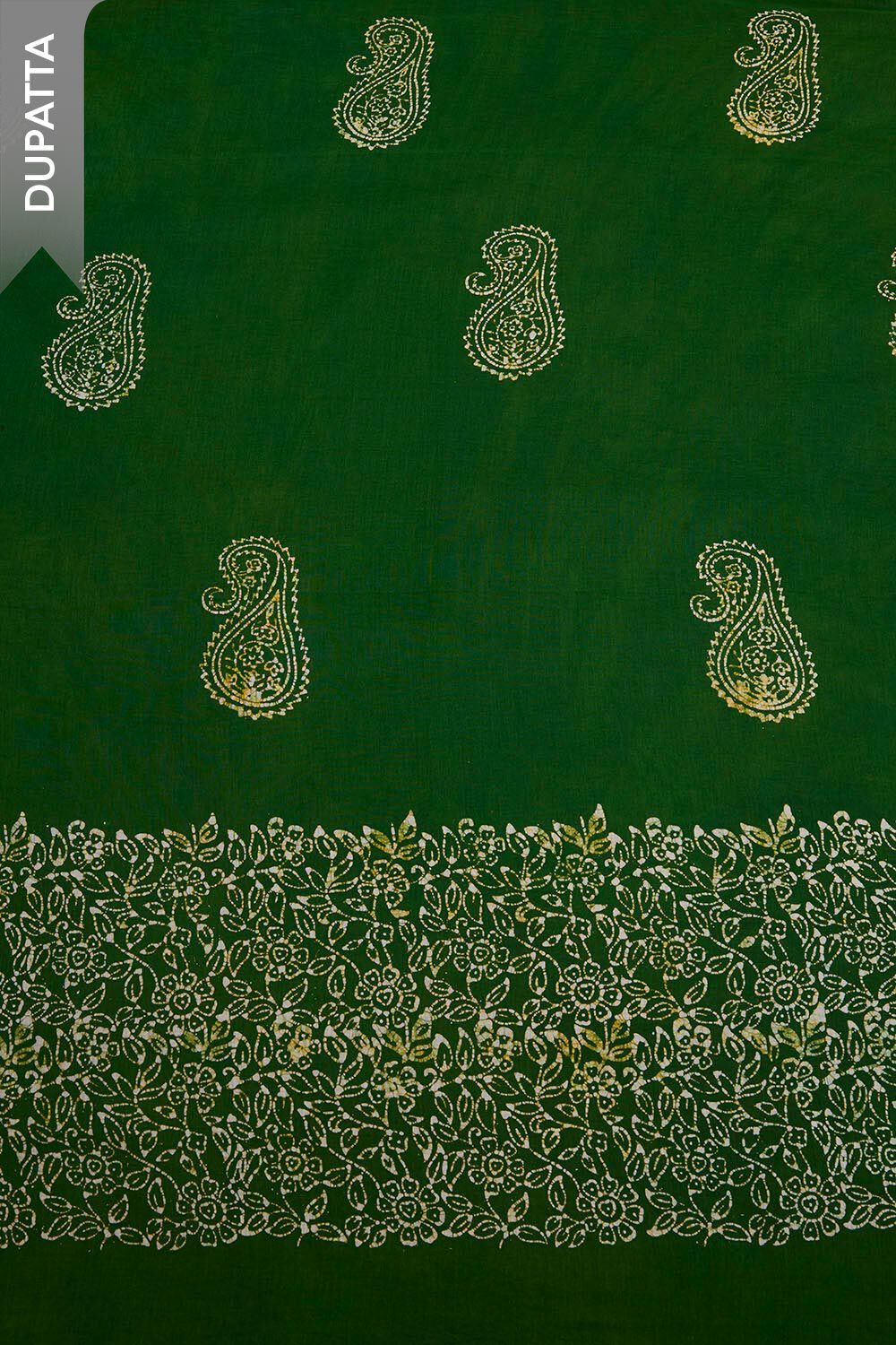 Dark Green Batik Pure Cotton Unstitched Suit Set image number null