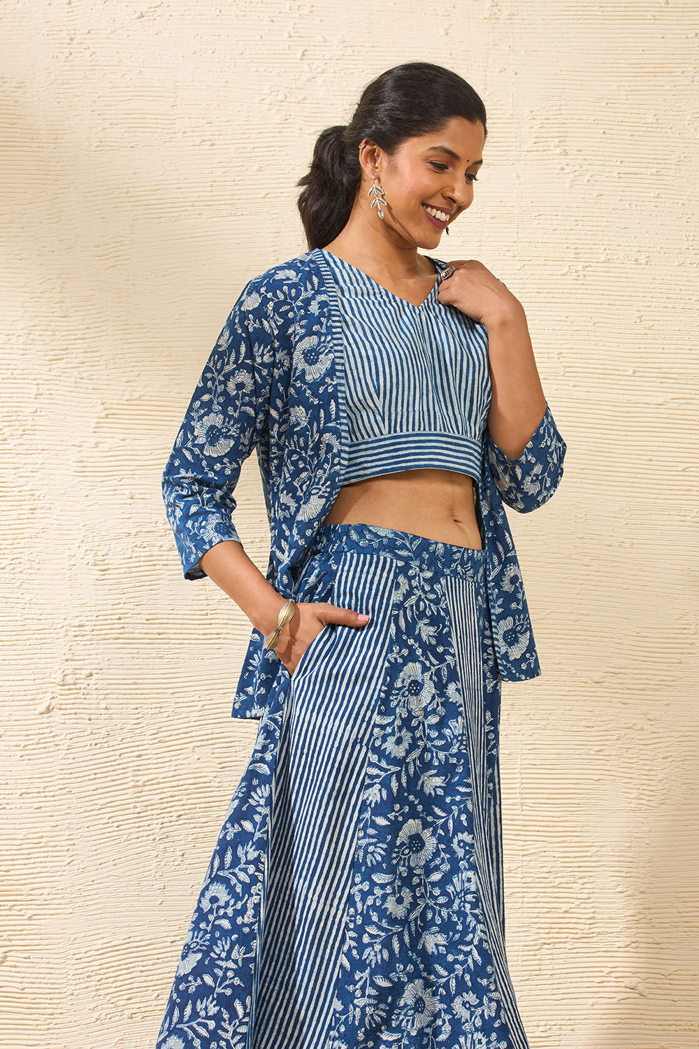 Blue Rajasthan Block Printed Pure Cotton Lehenga image number null