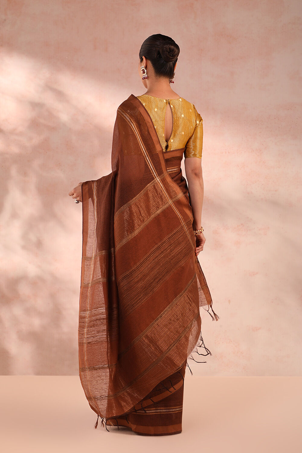 Brown Bhagalpur Woven Pure Silk Saree image number null