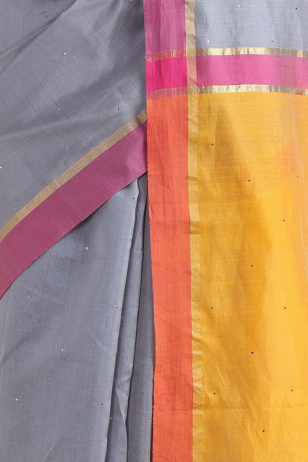 Grey Pure Silk Cotton Mukaish Work Saree image number null