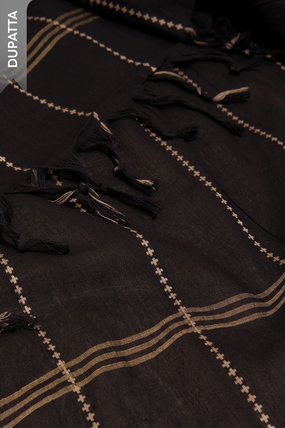Black Pure Cotton Woven Unstitched Suit Set image number null