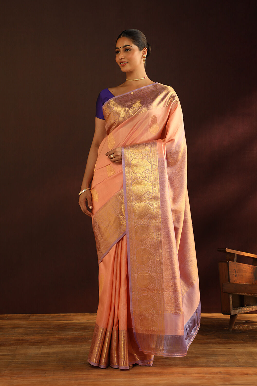 Orange Pure Silk Woven Kanjivaram Saree image number null