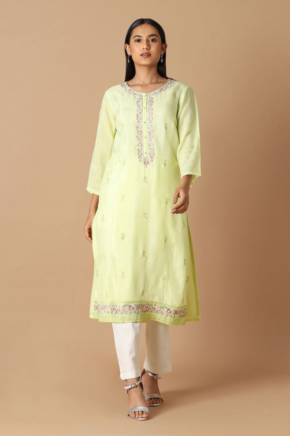 Light Green Embroidered Kurta image number null