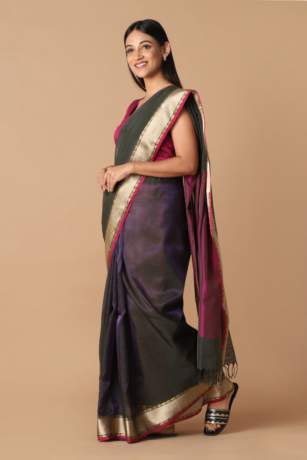 Purple Pure Cotton Tissue Maheswari Saree image number null