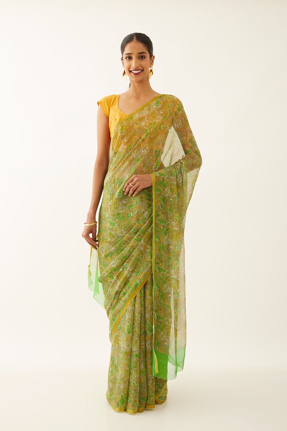 Light Green Viscose Chiffon Printed Saree image number null