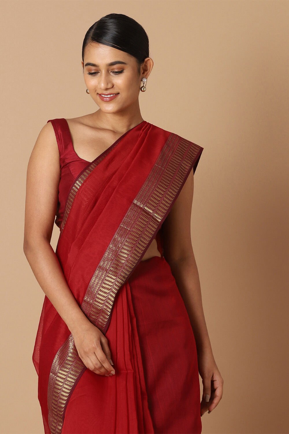 Red Pure Silk Cotton Maheswari Saree image number null
