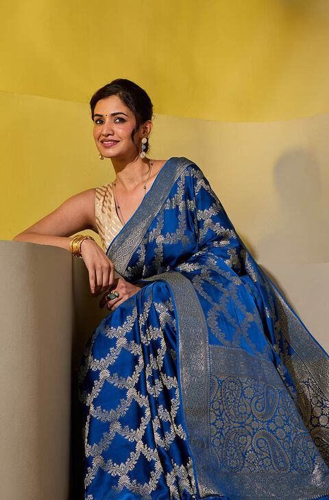 Dark Blue Woven Viscose Saree