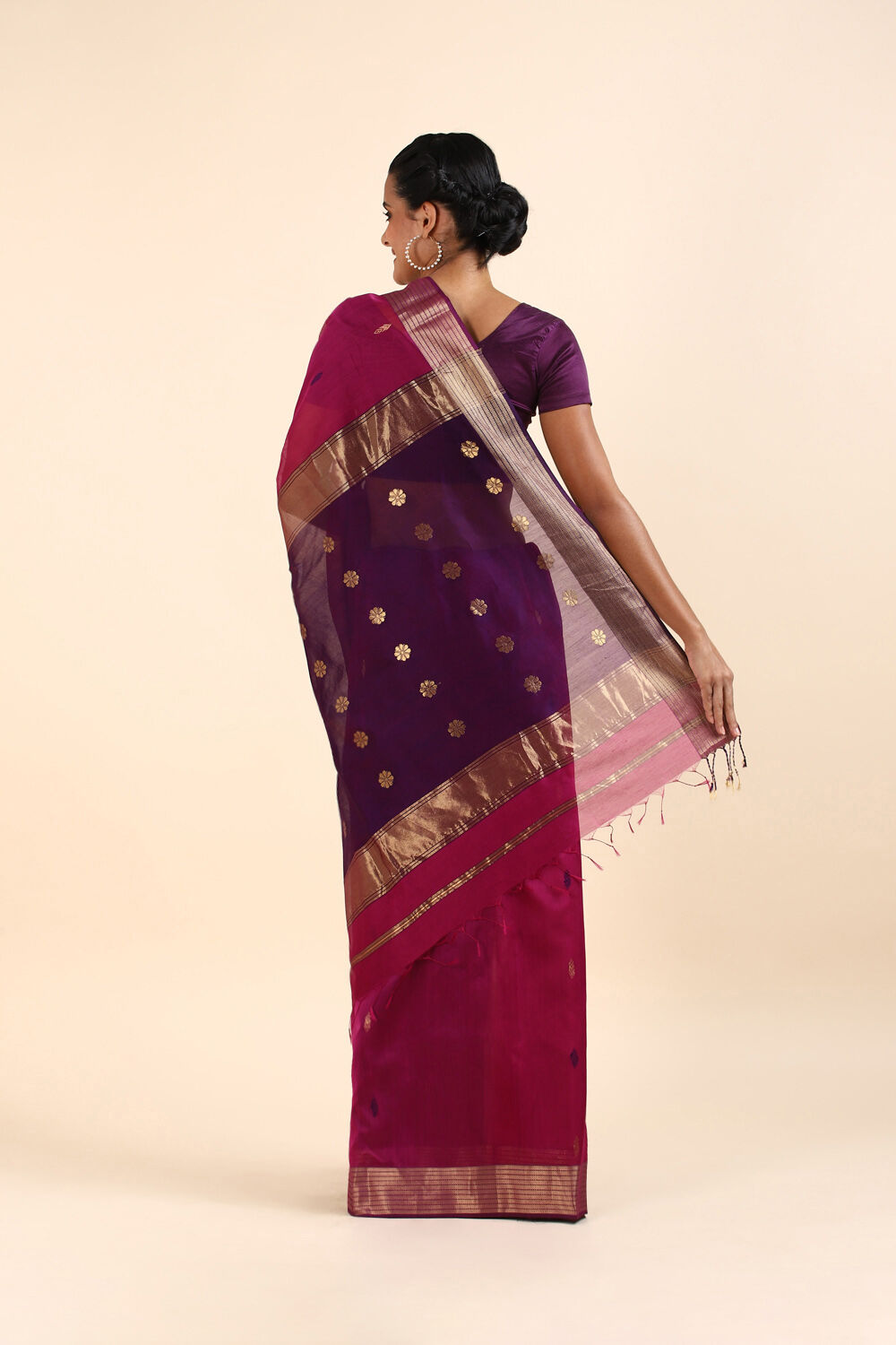 Dark Pink Pure Silk Cotton Maheswari Saree image number null