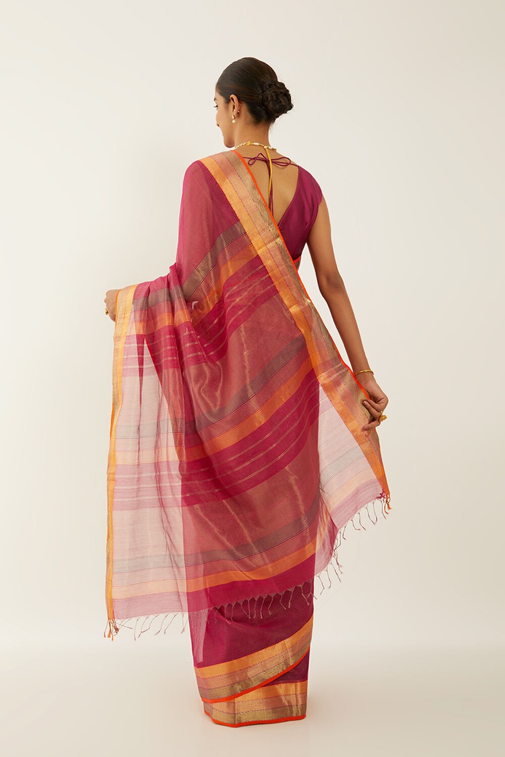 Dark Pink Pure Cotton Tissue Maheshwari Saree image number null