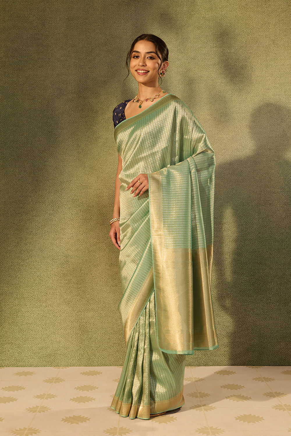Light Blue Viscose Tissue Woven Saree image number null