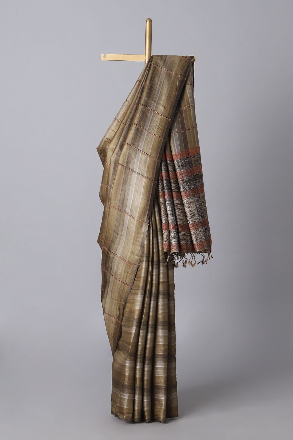 Brown Pure Tussar Silk Woven Saree image number null