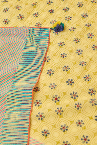 Light Yellow Pure Cotton Block Printed Bengal Saree thumbnail image number null