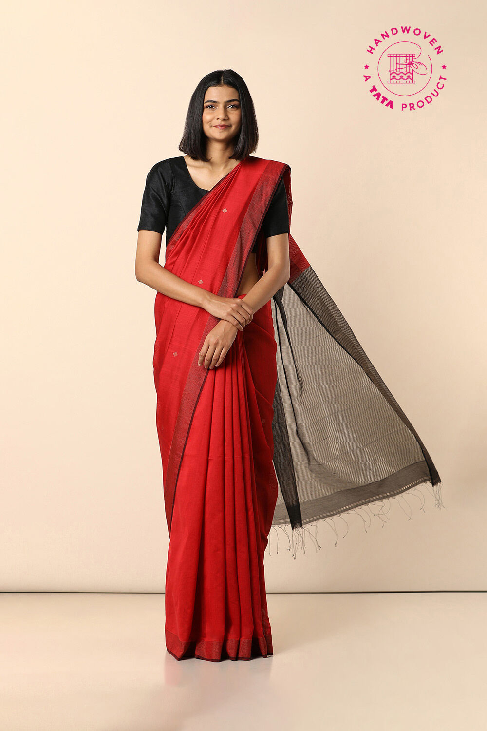 Red Pure Silk Cotton Bengal Saree image number null