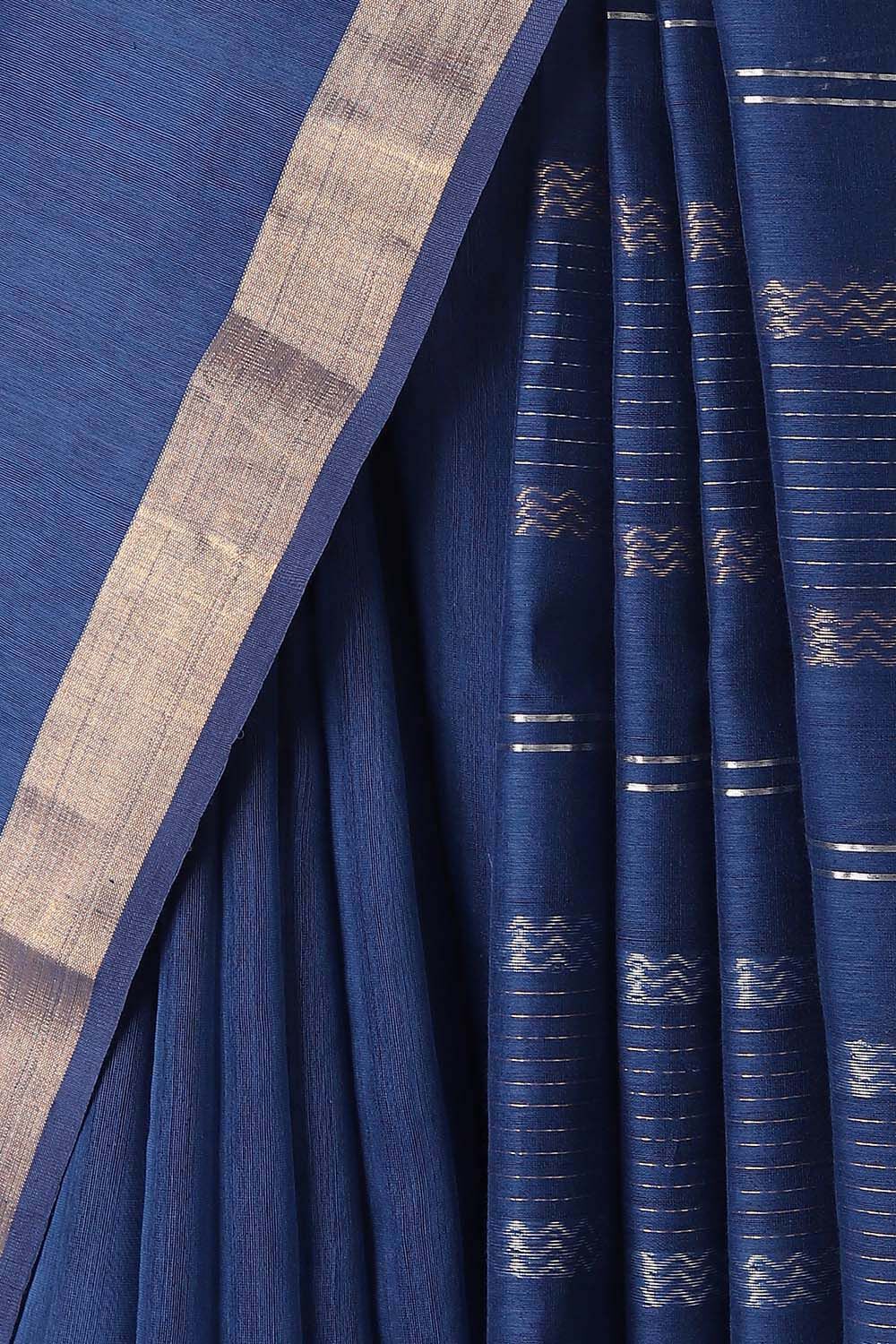 Dark Blue Pure Silk Cotton Bengal Saree image number null