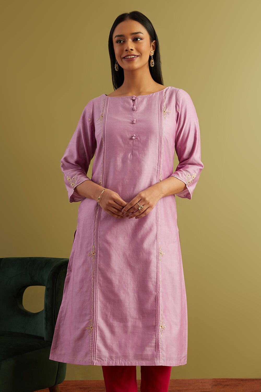 Purple Pure Silk Cotton Gotta Patti Kurta image number null