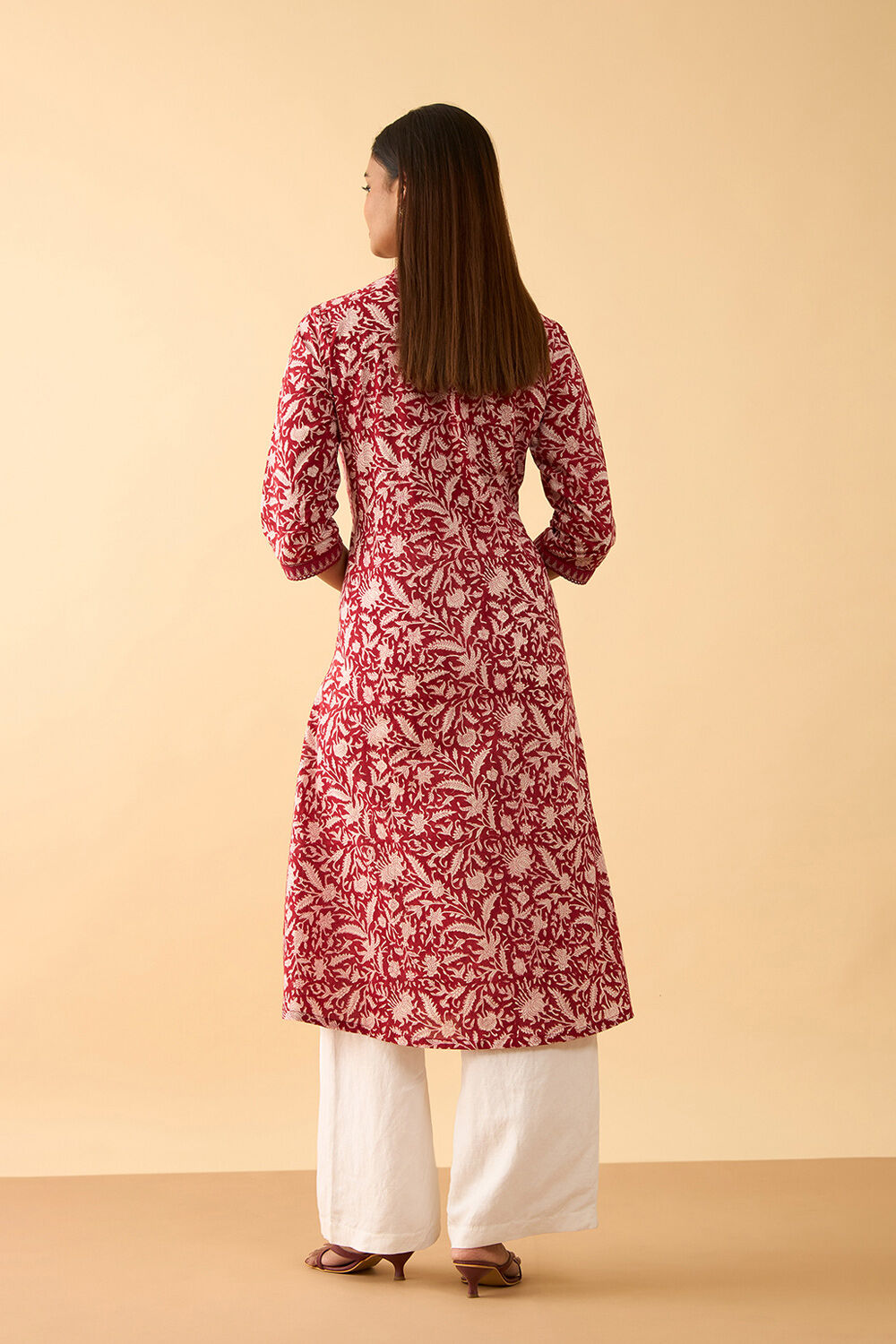 Dark Red Pure Cotton Printed Sanganeri Kurta image number null