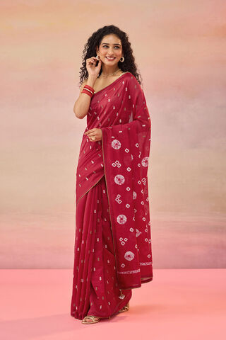Red Gujarat Pure Silk Cotton Tie & Dye Bandhni Saree thumbnail image number null