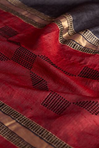 Black Pure Tussar Silk Bhagalpur Woven Saree thumbnail image number null