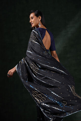 Black Murshidabad Silk Tie and Dye Shibori Saree image number