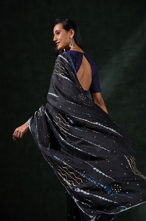 Black Murshidabad Silk Tie and Dye Shibori Saree