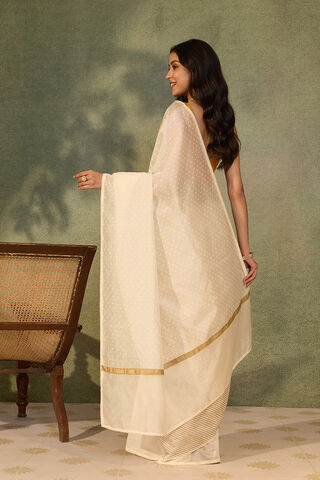 Off White Murshidabad Pure Silk Cotton Printed Embroidered Saree thumbnail image number null