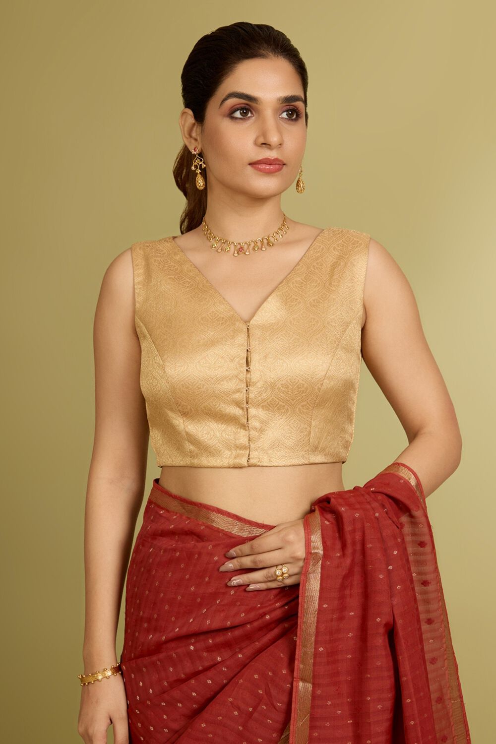 Gold Viscose Brocade Blouse image number null