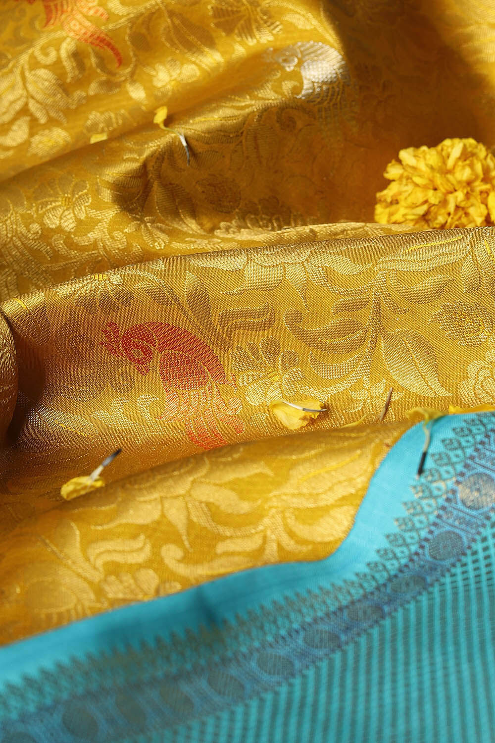 Yellow Pure Silk Kanjivaram Saree image number null