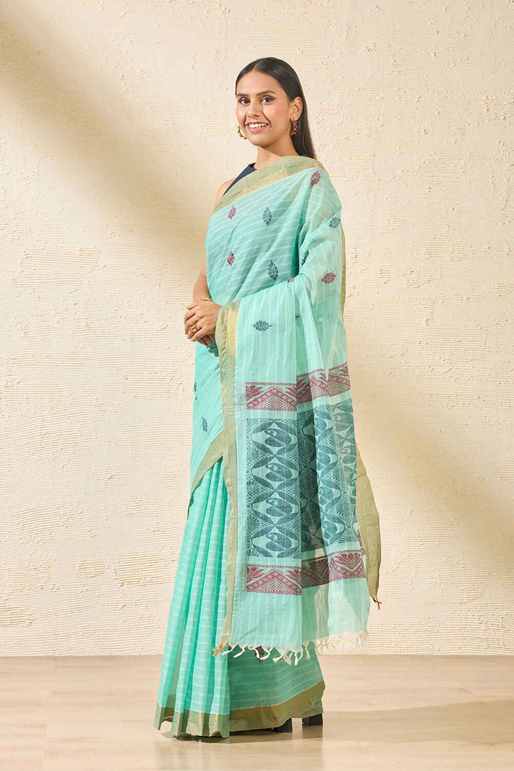 Light Blue Woven South Pure Cotton Saree image number null