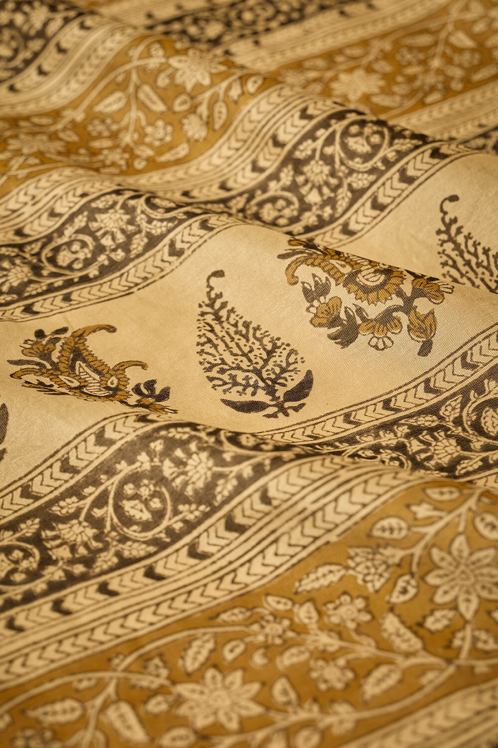 Dark Yellow Bagru Bagru Block Printed Pure Silk Cotton Saree image number null
