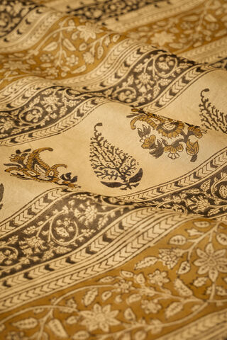 Dark Yellow Bagru Bagru Block Printed Pure Silk Cotton Saree thumbnail image number null