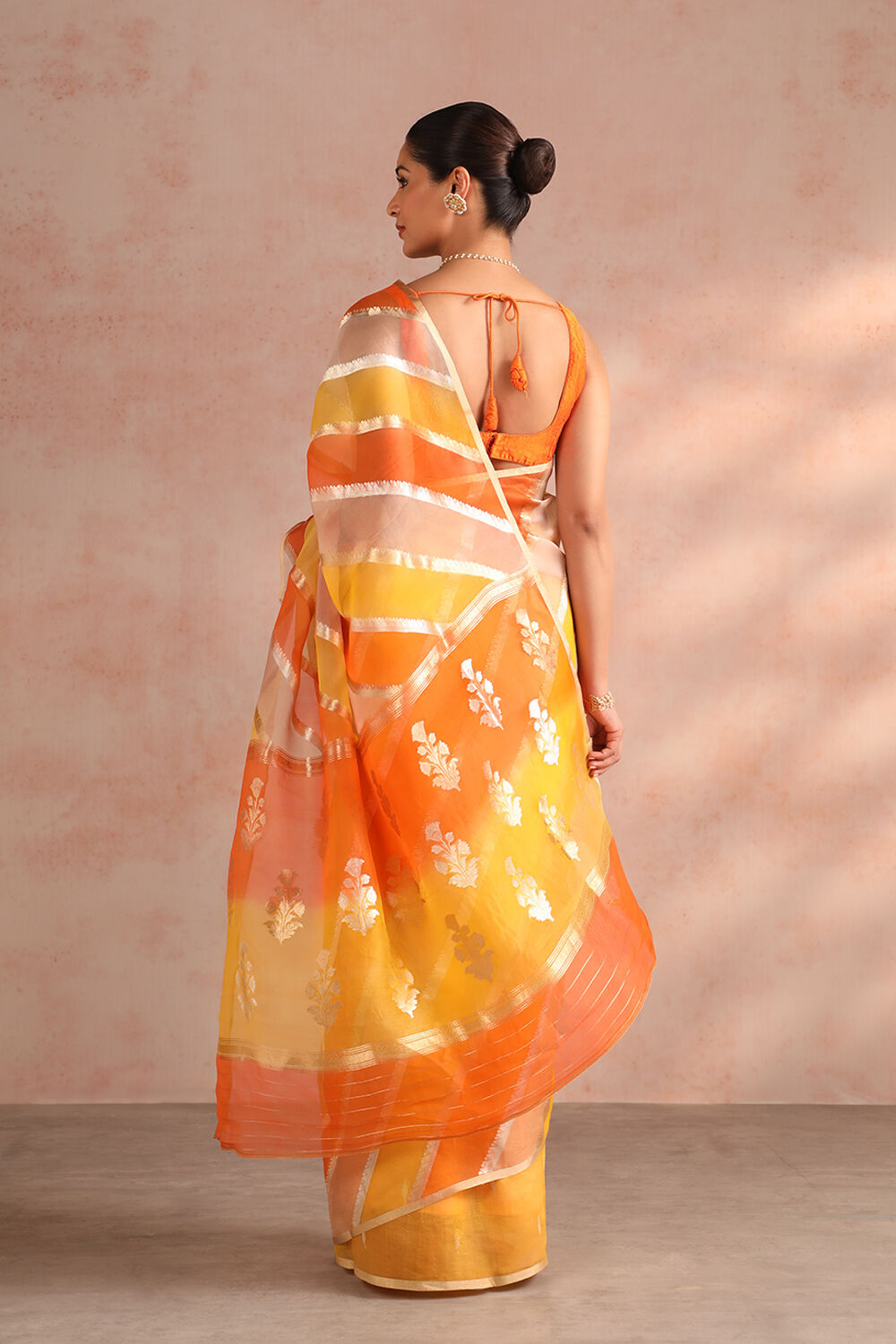 Orange Pure Silk Organza Kadwa Banarasi Saree image number null