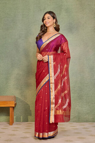 Red Woven Pure Silk Cotton Chanderi Saree thumbnail image number null