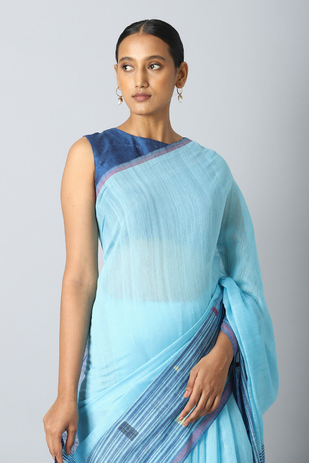 Light Blue Pure Silk Cotton Jamdani Saree image number null