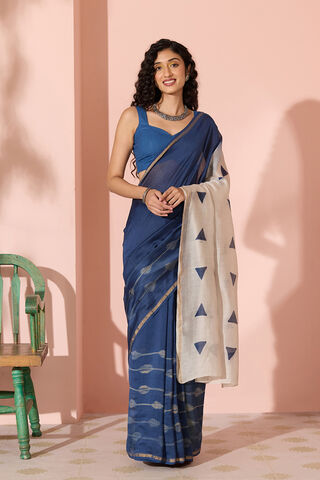 Blue Clamp Dye Pure Silk Cotton Saree thumbnail image number null