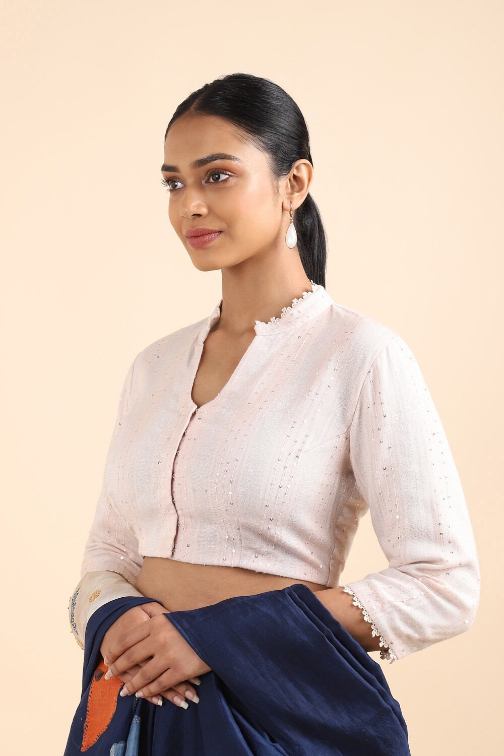 Light Pink Sequined Viscose Blouse image number null