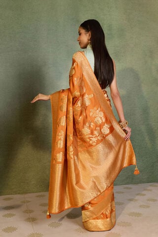 Light Orange Woven Viscose Satin Saree thumbnail image number null