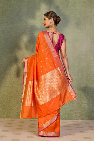 Orange Silk Viscose Cutwork Banaras  Saree thumbnail image number null
