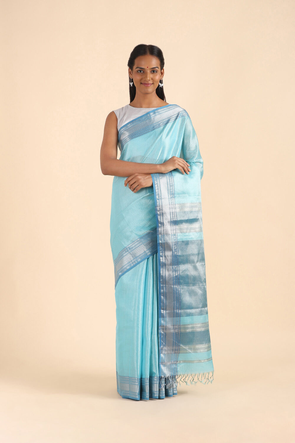 Light Blue Pure Silk Cotton Maheshwari Brocade Saree image number null
