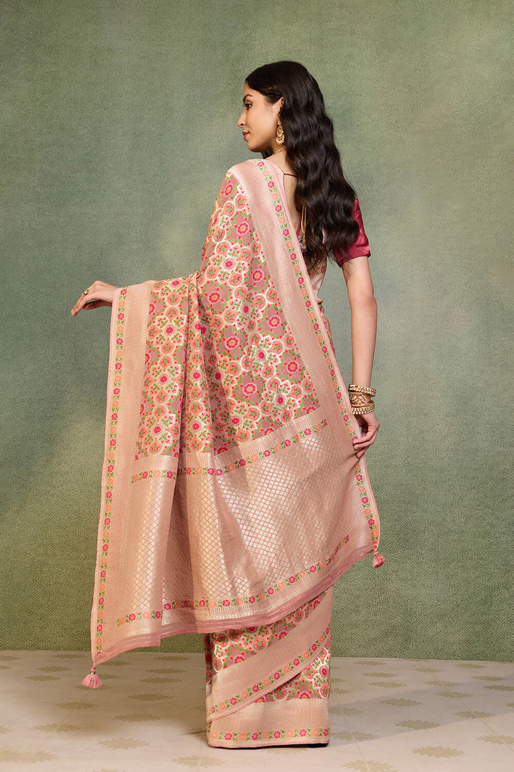 Light Pink Woven Pure Viscose Saree image number null