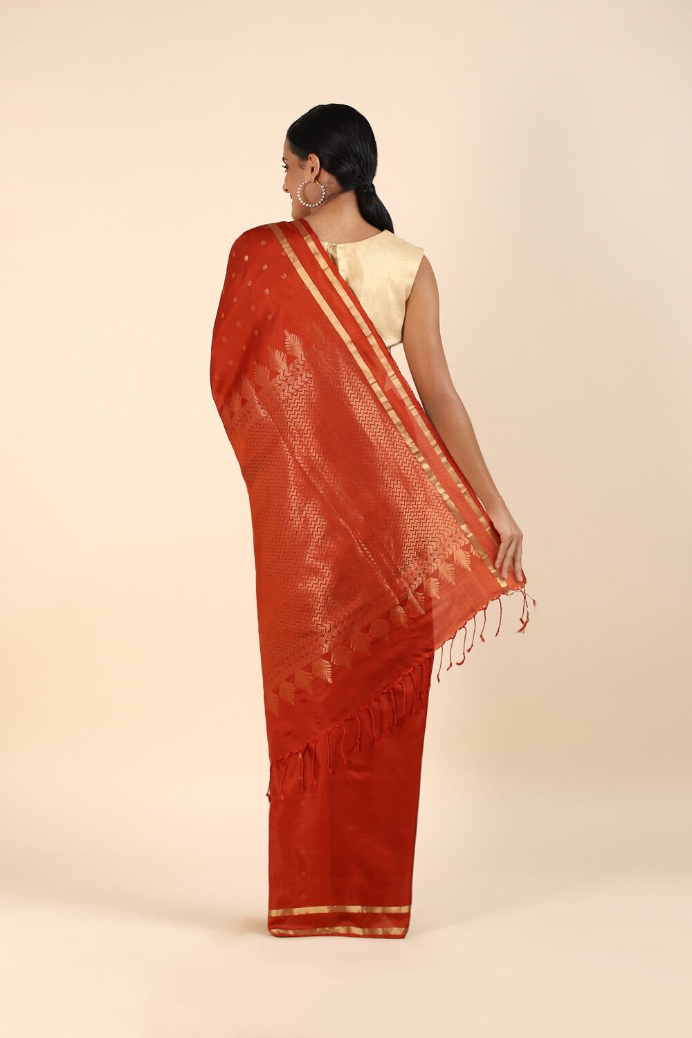 Dark Orange Pure Soft Silk Saree image number null