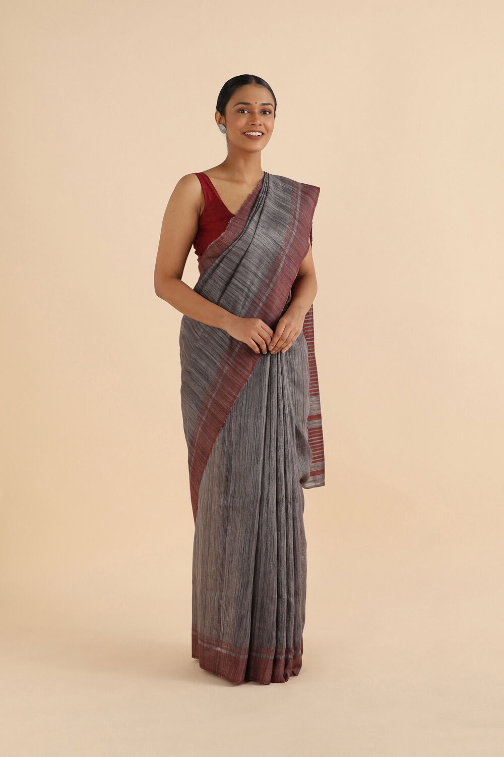 Grey Pure Tussar Bhagalpuri Saree image number null