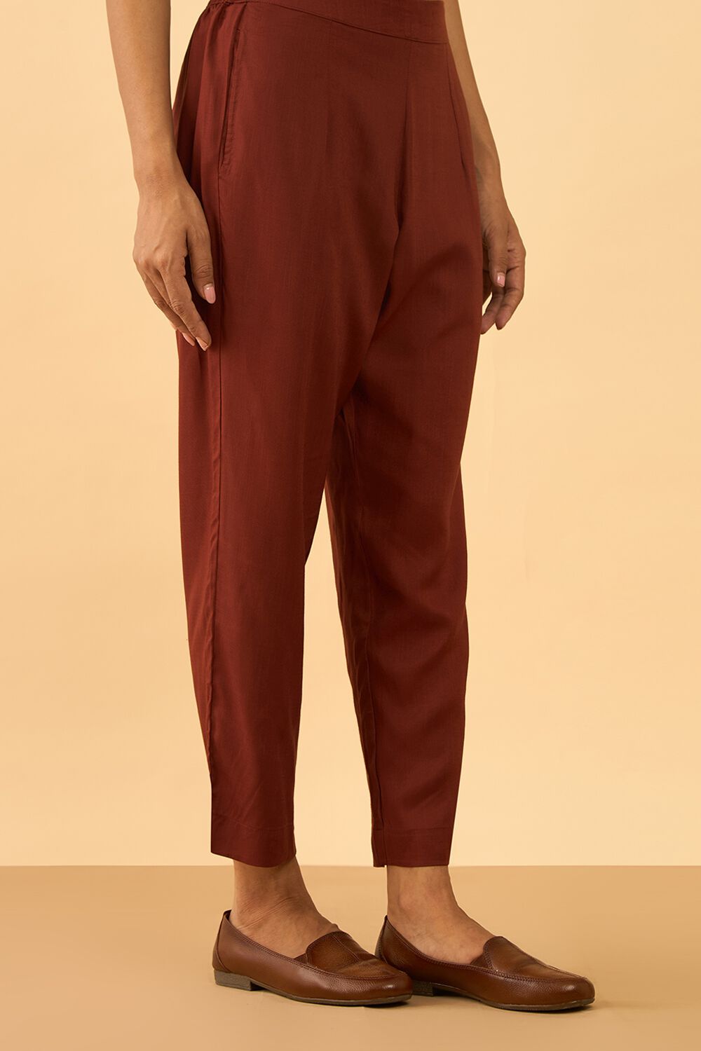 Dark Red Woven Viscose Trouser image number null