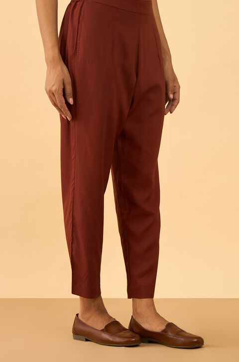 Dark Red Woven Viscose Trouser