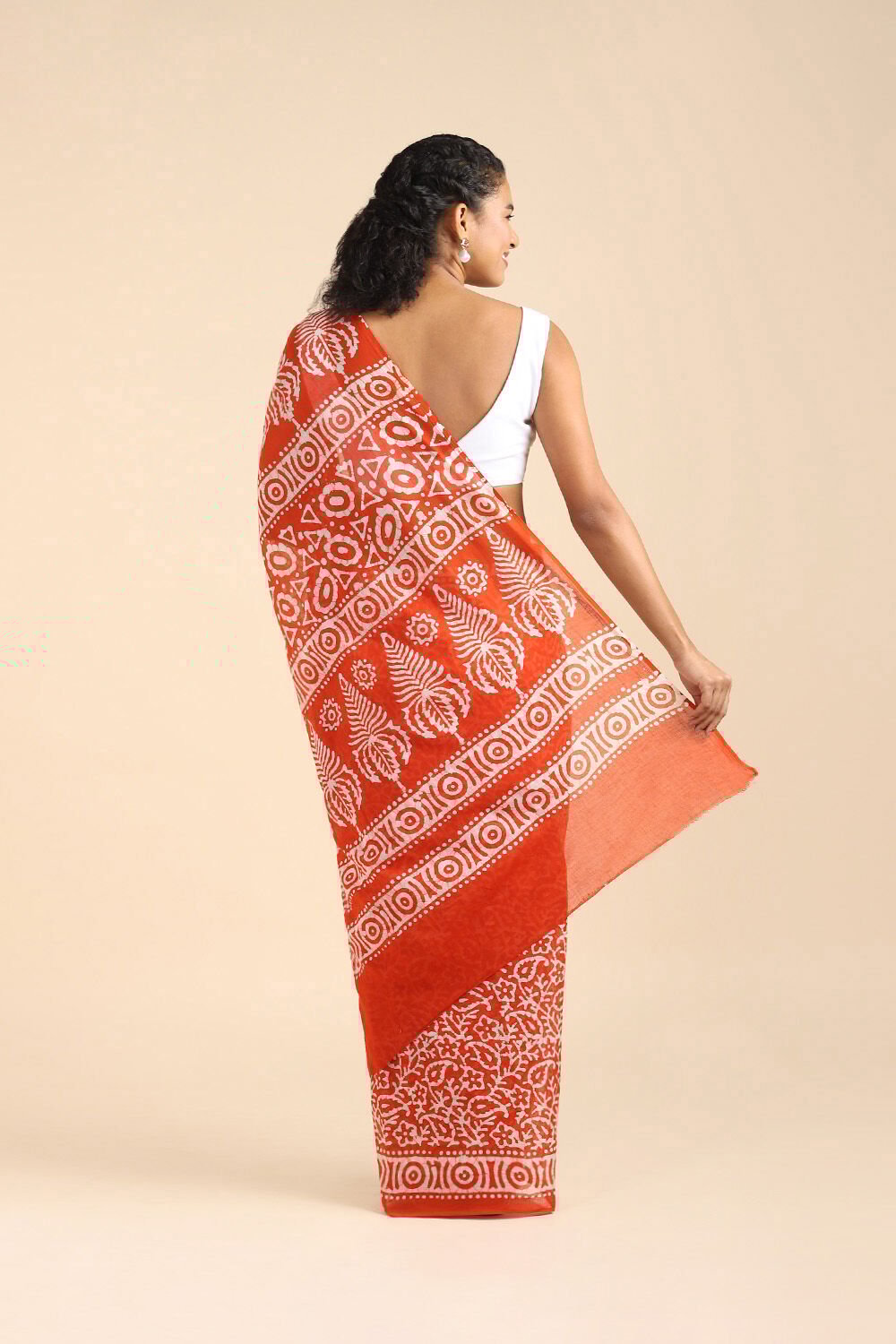 Orange Pure Cotton Batik Saree image number null