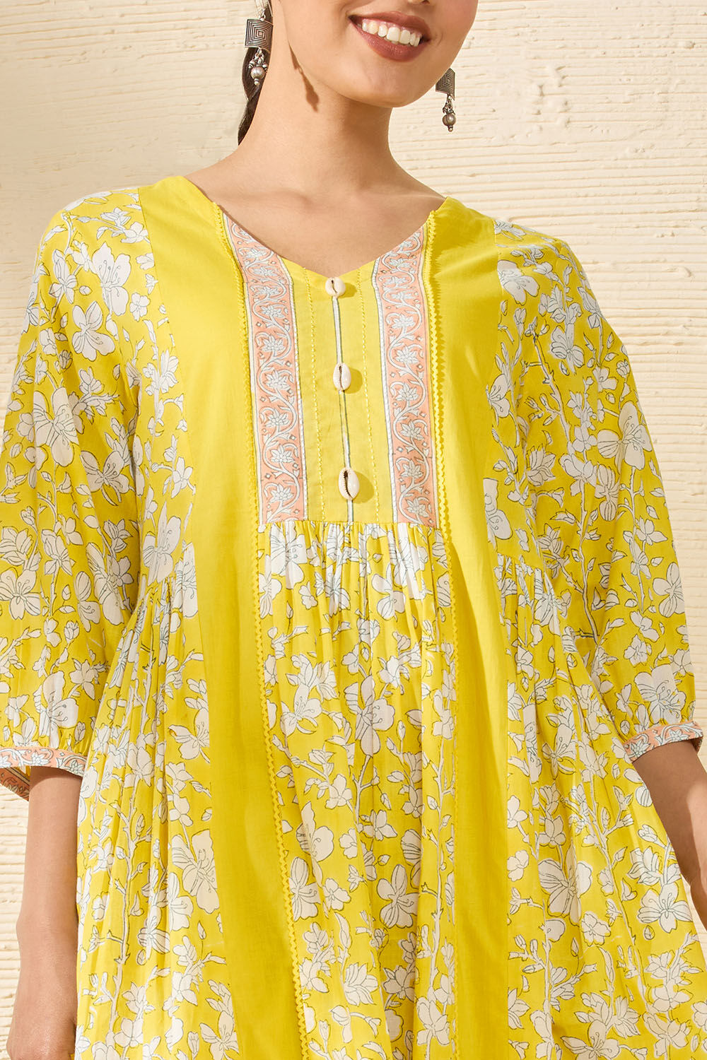 Yellow Pure Cotton Printed Sanganeri Dress image number null