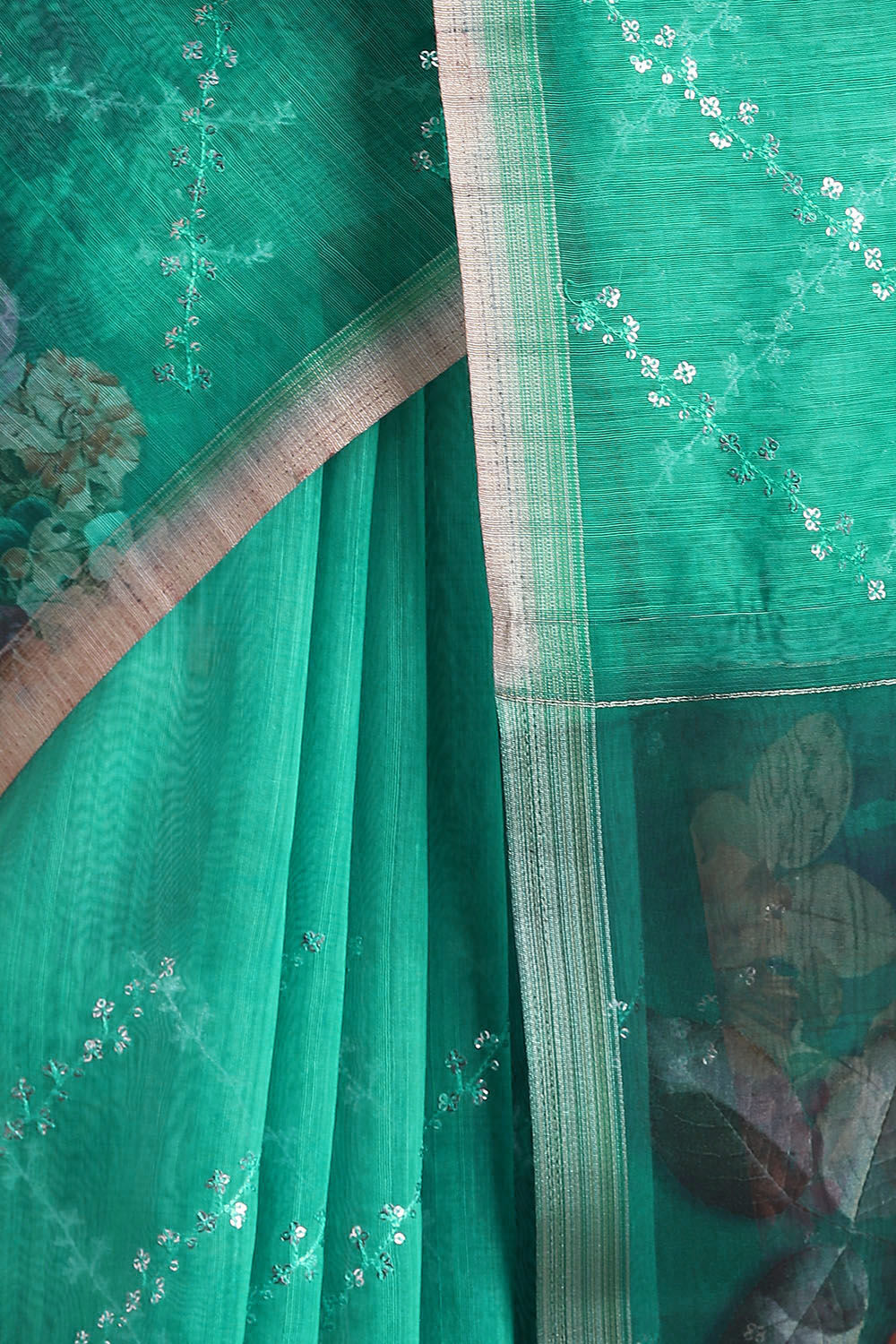 Light Pure Green Embroidered Saree image number null