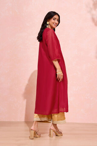 Dark Red Pure Silk Cotton Chikankari Kurta thumbnail image number null