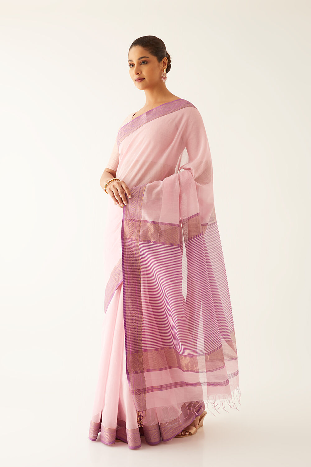 Light Pink Pure Silk Cotton Maheshwari Saree image number null