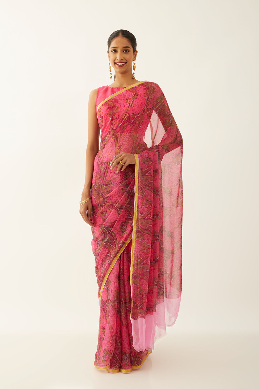 Pink Viscose Chiffon Printed Saree image number null